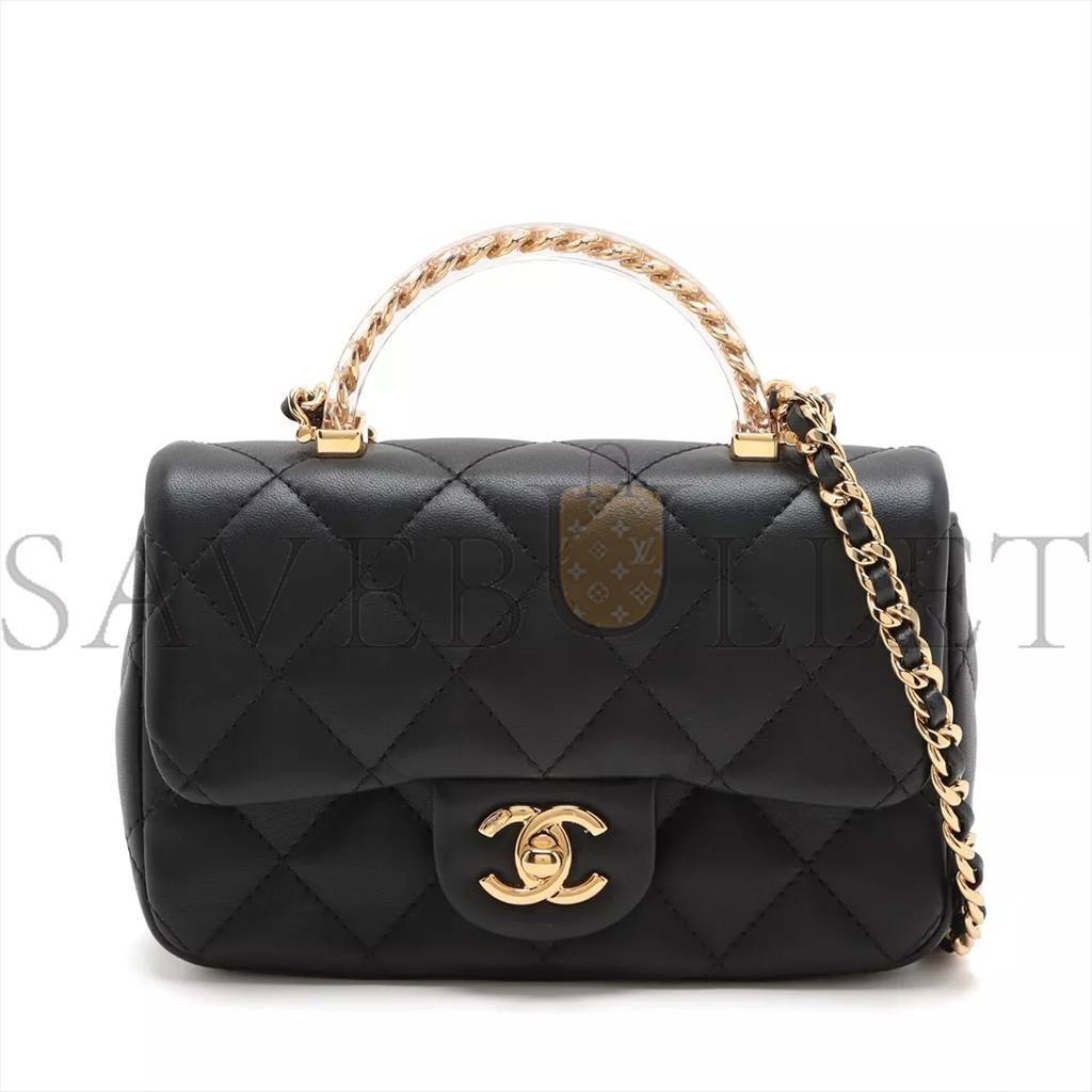 CHANEL MASTER MINI MATELASSE LAMBSKIN 2WAY SHOULDER BAG TOP HANDLE BLACK GOLD METAL AS4848 (19*12*6cm)